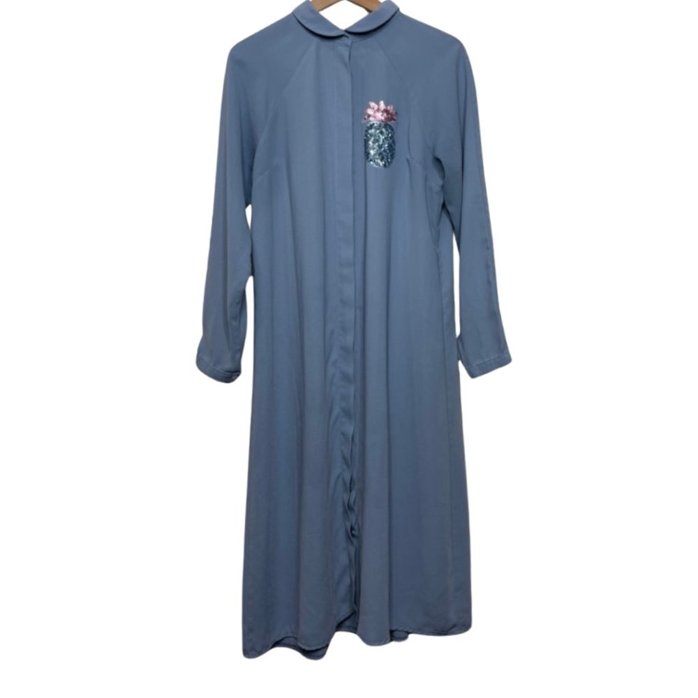 MEVRA | Modest Blue Button Front Maxi Dress with Sequins Pineapple | Size 42/L